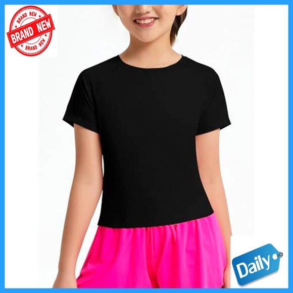 Girls Quick Dry Split Back Crop Top Athletic Shirt Size 6-14Y - Picture 2 of 6